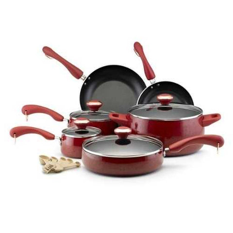 Image of 15-Piece Nonstick Porcelain Cookware Set in Red