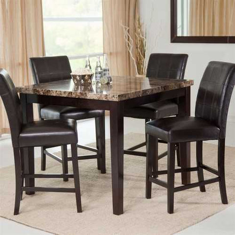 Image of Counter Height 5-Piece Dining Set with Faux Marble Top Table and 4 Faux Leather Chairs