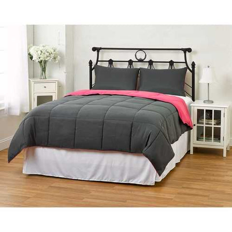 Image of Twin/Twin XL size 2-Piece Grey Pink Microfiber Comforter Set with 1 Sham