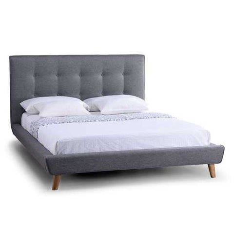 Image of Full size Modern Grey Linen Upholstered Platform Bed with Button Tufted Headboard