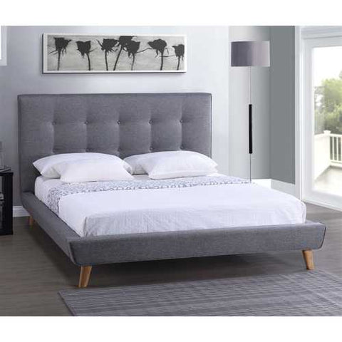 Image of Full size Modern Grey Linen Upholstered Platform Bed with Button Tufted Headboard