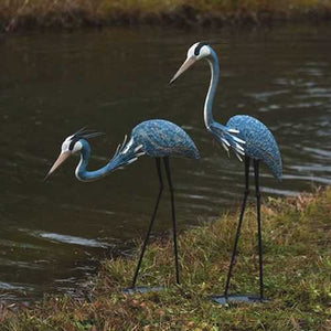 Great Blue Herons Outdoor Yard Garden Statue Sculpture in Powder Coated Steel