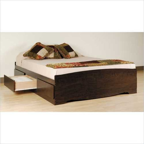 Image of Twin XL Espresso Brown Platform Bed w/ Headboard and Storage Drawers