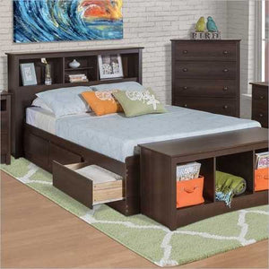 Twin XL Espresso Brown Platform Bed w/ Headboard and Storage Drawers