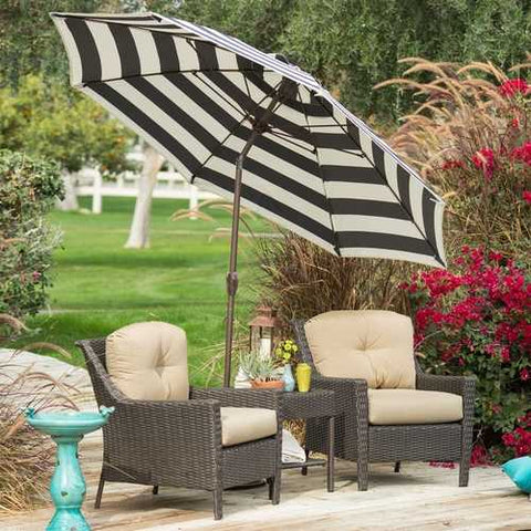 Image of Stylish 9-Ft Market Patio Umbrella with Crank and Tilt in Dark Navy and White Stripe