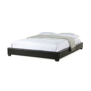 Queen size Black Upholstered Faux Leather Platform Bed Frame with Slats