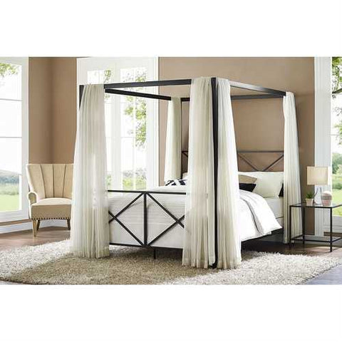 Image of Queen size 4-Post Metal Canopy Bed Frame in Black