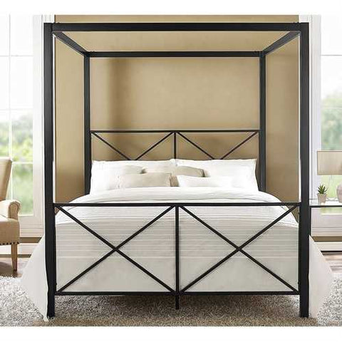 Image of Queen size 4-Post Metal Canopy Bed Frame in Black