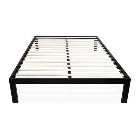 Image of Queen size Modern Black Metal Platform Bed Frame with Wood Slats