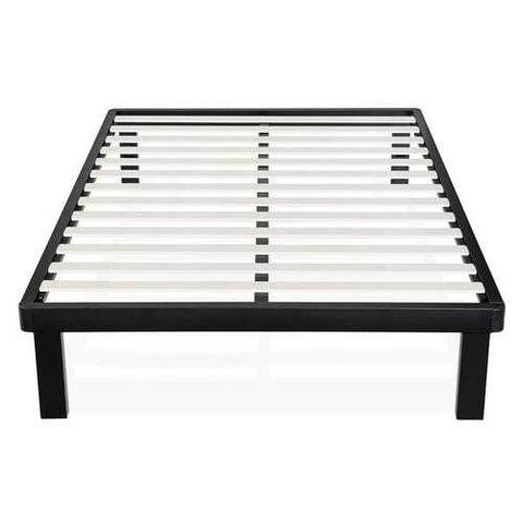 Image of Queen size Simple Modern Black Metal Platform Bed Frame with Wood Slats