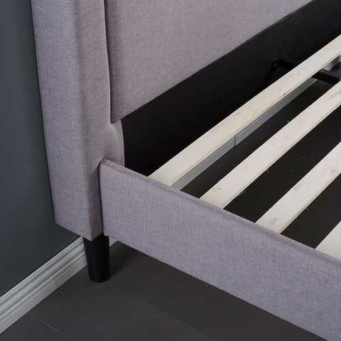 Image of Queen size Platform Bed with Grey Upholstered Headboard and Piped Frame Detail