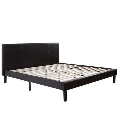 Image of Queen Espresso Faux Leather Platform Bed Frame with Headboard