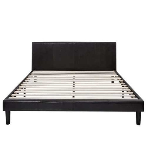 Image of Queen Espresso Faux Leather Platform Bed Frame with Headboard