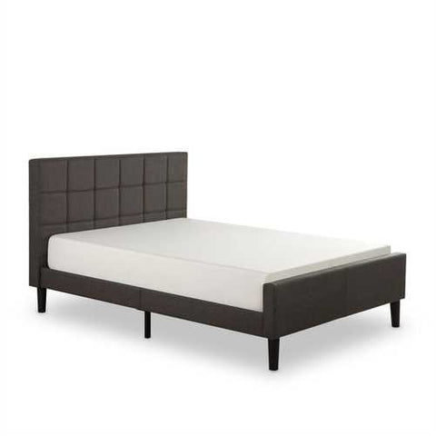 Image of Queen size Dark Grey Upholstered Platform Bed with Headboard and Footboard