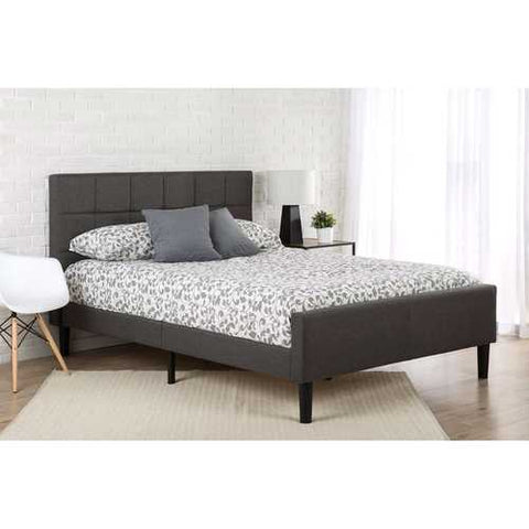 Image of Queen size Dark Grey Upholstered Platform Bed with Headboard and Footboard