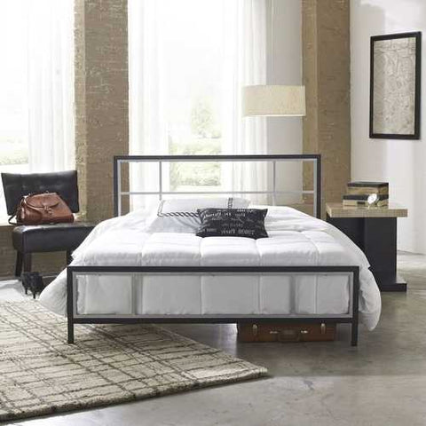 Image of Queen size Modern Platform Metal Bed Frame with Headboard Footboard and Wooden Slats