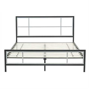 Queen size Modern Platform Metal Bed Frame with Headboard Footboard and Wooden Slats