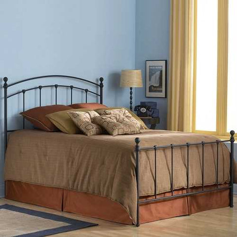 Image of Queen size Complete Metal Bed Frame with Round Final Posts Headboard and Footboard