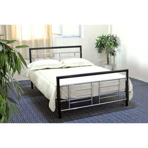 Queen size Metal Platform Bed with Headboard and Footboard in Black Silver Finish