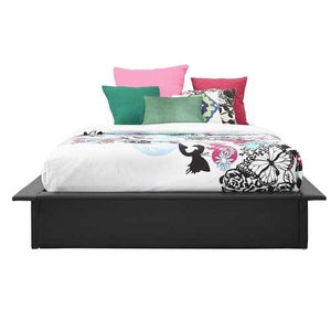 Queen size Modern Black Faux Leather Platform Bed Frame with Wood Mattress Support Slats