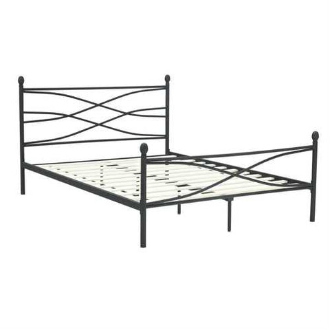 Image of Queen size Matte Black Metal Platform Bed Frame with Headboard and Footboard