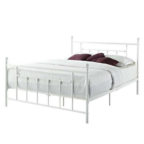 Image of Queen size White Metal Platform Bed Frame with Headboard and Footboard