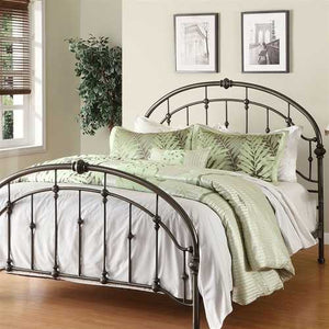 Queen size Metal Bed in Antique Bronze Pewter Finish with Headboard and Footboard