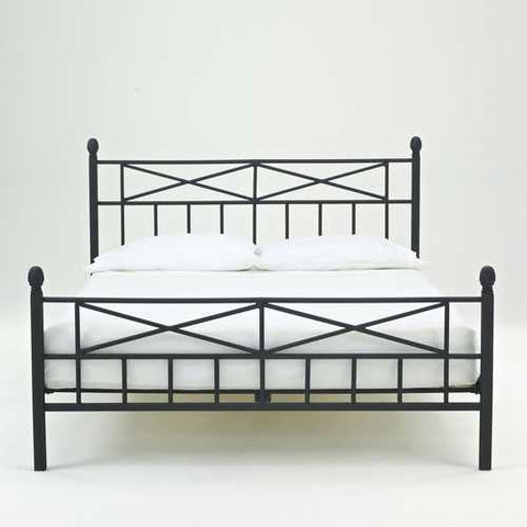 Image of Queen size Matte Black Metal Platform Bed Frame with Headboard Footboard and Wooden Slats