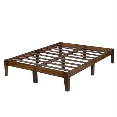 Image of Queen size Solid Wood Platform Bed Frame in Brown Natural Finish