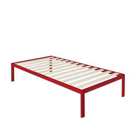 Image of Queen Modern Red Metal Platform Bed Frame with Wooden Slats