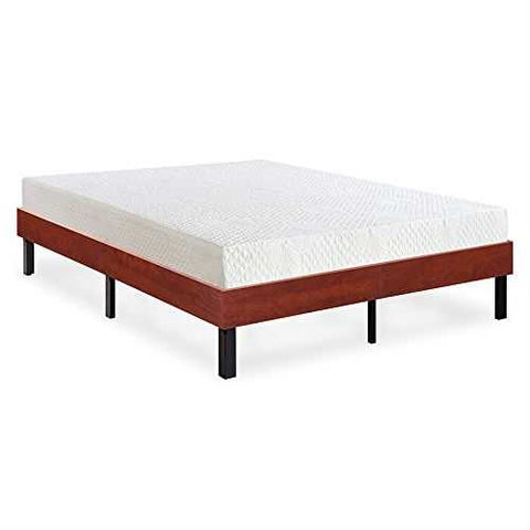 Image of Queen size Metal Slat Platform Bed Frame with Cherry Finish Wood Sides