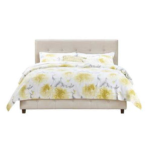 Queen Tan Linen Upholstered Platform Bed Frame with Button Tufted Headboard