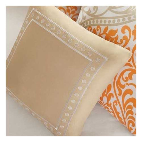 Image of Queen size 5-Piece Orange Damask Print Comforter Set