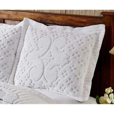 Image of Queen size 3-piece 100-Percent Cotton Chenille Bedspread in White with Shams