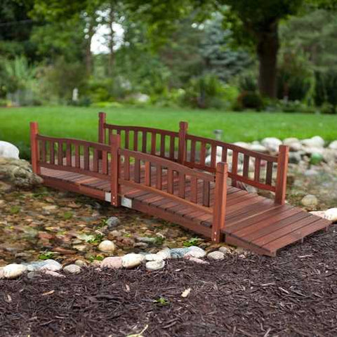 Image of Durable 8-Ft Garden Bridge with Hand Rails in Red Shorea Wood Outdoor