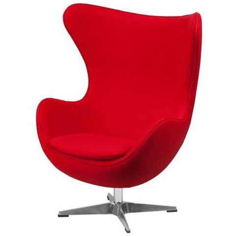 Image of Red Wool Fabric Contemporary Armchair Egg Shaped Living Room Accent Chair