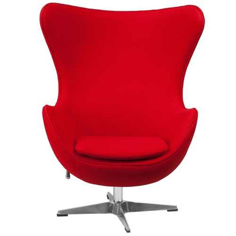 Image of Red Wool Fabric Contemporary Armchair Egg Shaped Living Room Accent Chair