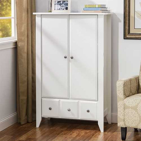 Image of Classic Bedroom Armoire Wardrobe Cabinet in Soft White Wood Finish