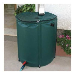 Collapsible 50-Gallon Rain Barrel with Zippered Top in Green Color