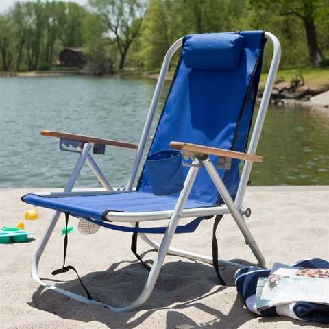 Image of Royal Blue Beach Chair Recliner with Backpack Carrying Straps