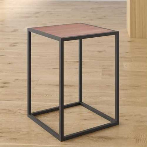 Image of Modern Wood Top Black Metal Frame End Table Nightstand