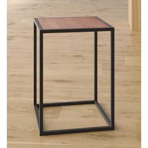 Image of Modern Wood Top Black Metal Frame End Table Nightstand