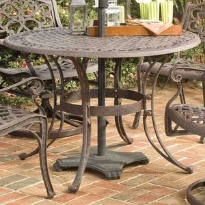 42-inch Round Patio Dining Table in Rust Brown Metal with Umbrella Hole