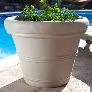 Round 26-inch Outdoor Patio Planter for Garden Plants or Small Tree in Weathered Concrete