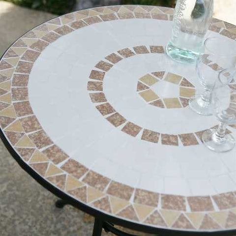 Image of 30-inch Round Bistro Style Wrought Iron Outdoor Patio Table with Tile Top