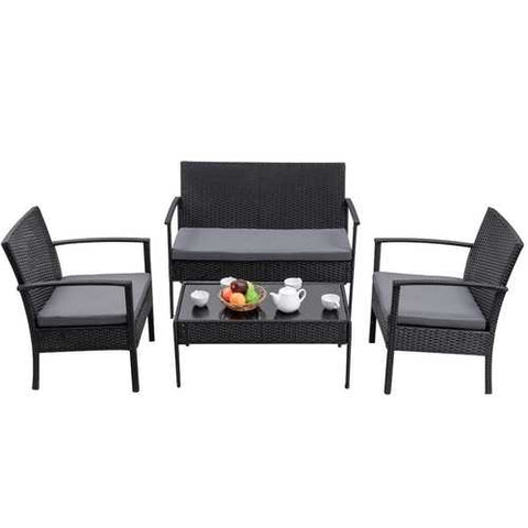 Image of Modern 4-Piece Outdoor Rattan Patio Furniture Set in Black