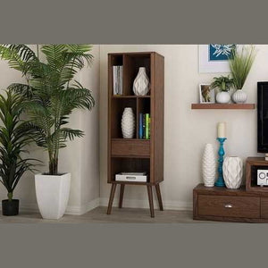 Mid-Century Modern Bookcase Display Shelf in Walnut Wood Finish