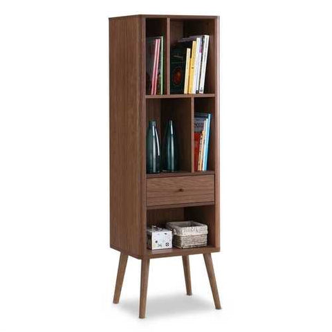 Image of Mid-Century Modern Bookcase Display Shelf in Walnut Wood Finish