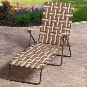 Outdoor Retro Beach Chair Chaise Lounge in Brown and Cream