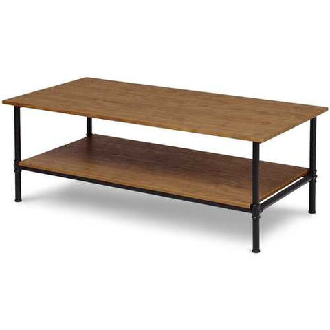 Image of Simple Metal Wood Coffee Table with Bottom Storage Shelf